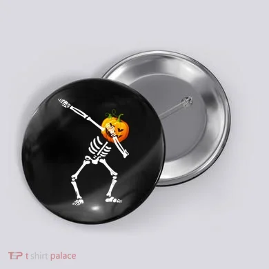 Dabbing Skeleton Pumpkin Face Halloween Button