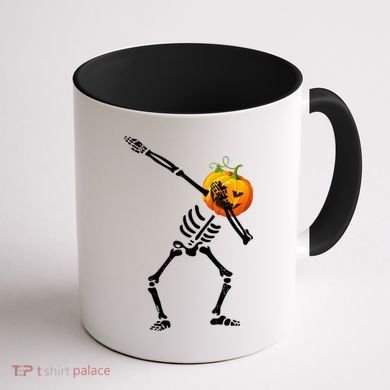 Dabbing Skeleton Pumpkin Face Halloween Coffee Mug back
