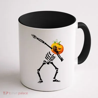 Dabbing Skeleton Pumpkin Face Halloween Coffee Mug back