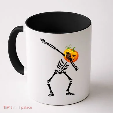 Dabbing Skeleton Pumpkin Face Halloween Coffee Mug