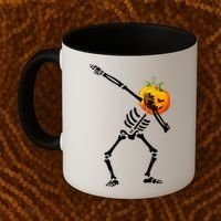 Dabbing Skeleton Pumpkin Face Halloween Coffee Mug thumb 2