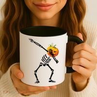 Dabbing Skeleton Pumpkin Face Halloween Coffee Mug thumb 3