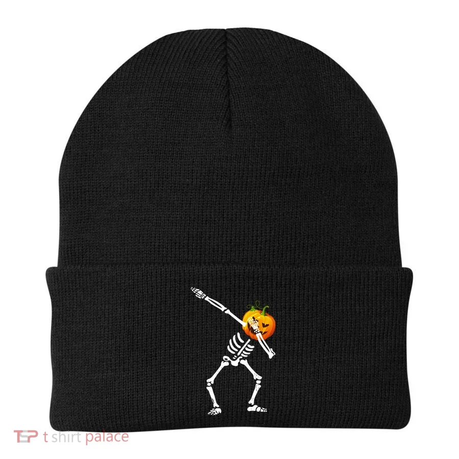 Dabbing Skeleton Pumpkin Face Halloween Beanie
