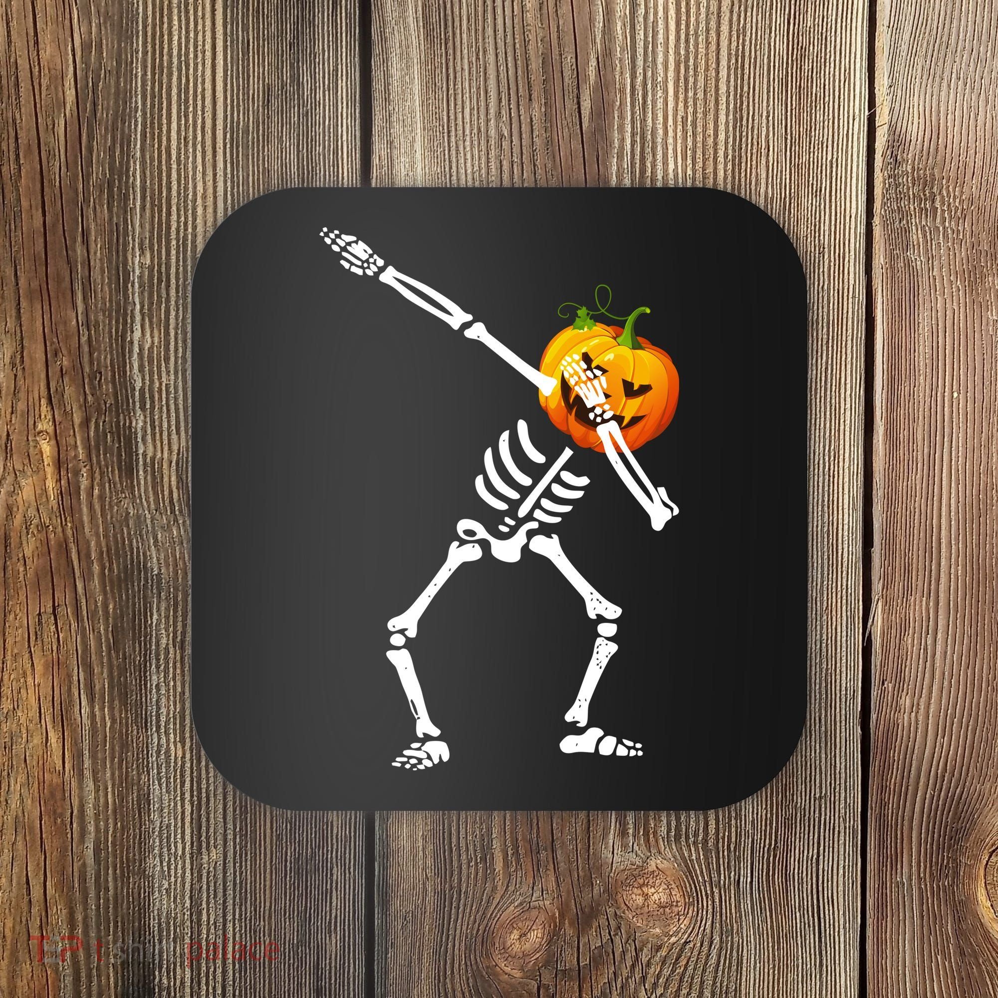 Dabbing Skeleton Pumpkin Face Halloween Coaster
