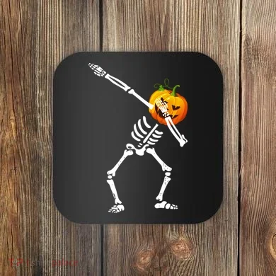 Dabbing Skeleton Pumpkin Face Halloween Coaster