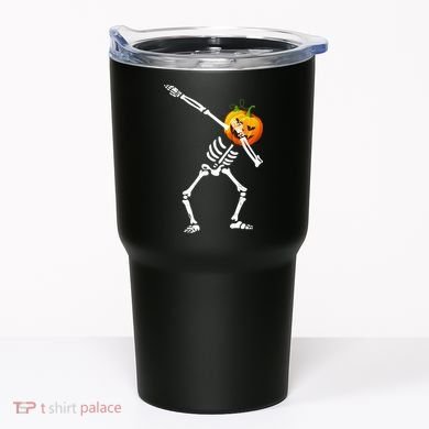 Dabbing Skeleton Pumpkin Face Halloween Tumbler