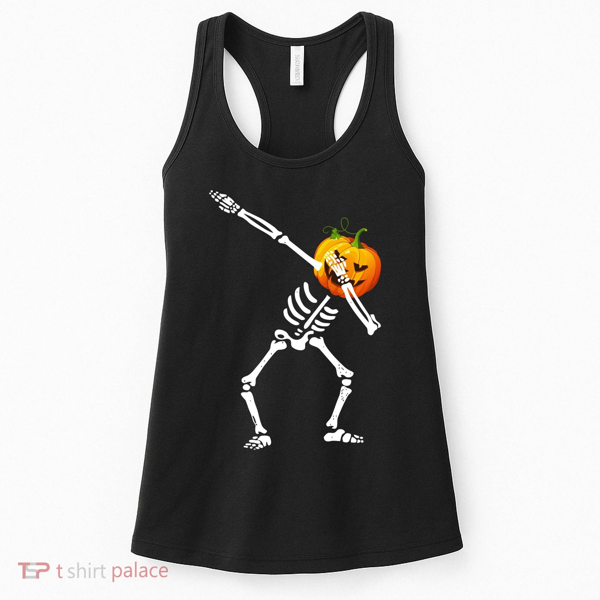Dabbing Skeleton Pumpkin Face Halloween Women's Tank Top