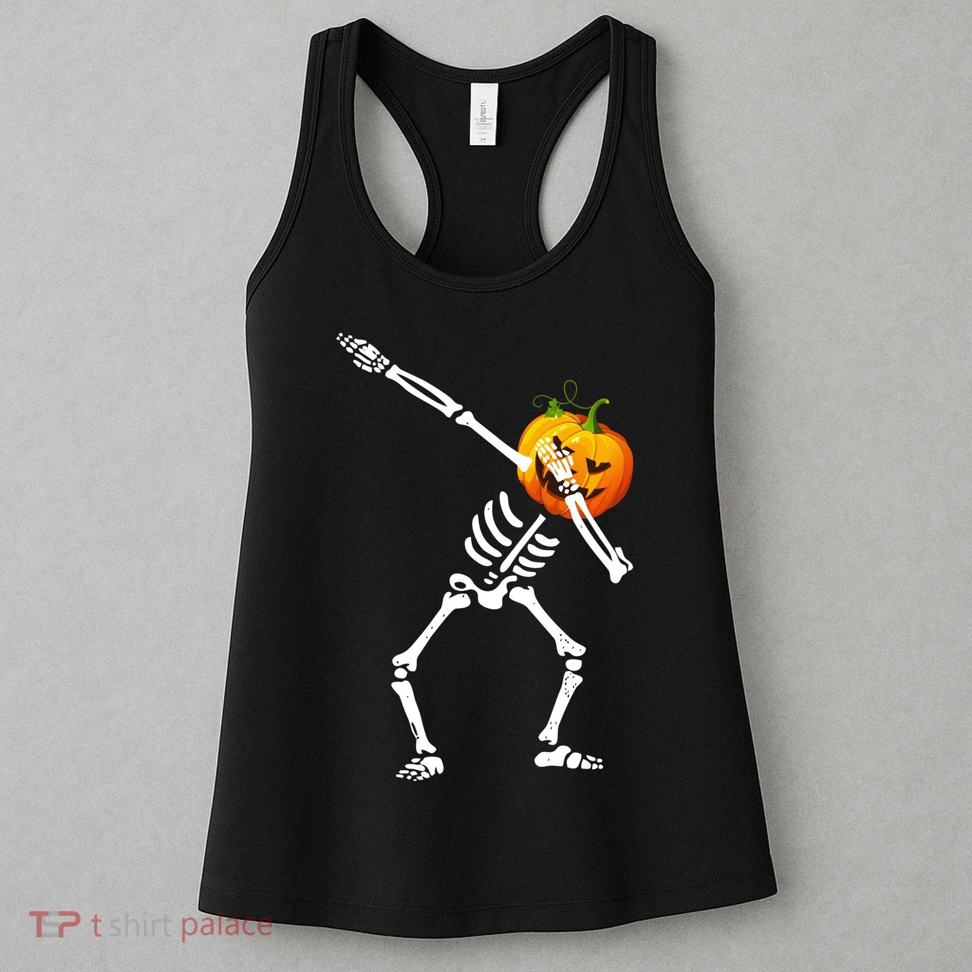 Dabbing Skeleton Pumpkin Face Halloween Women's Tank Top