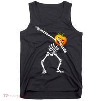 Dabbing Skeleton Pumpkin Face Halloween Tank Top thumb 0