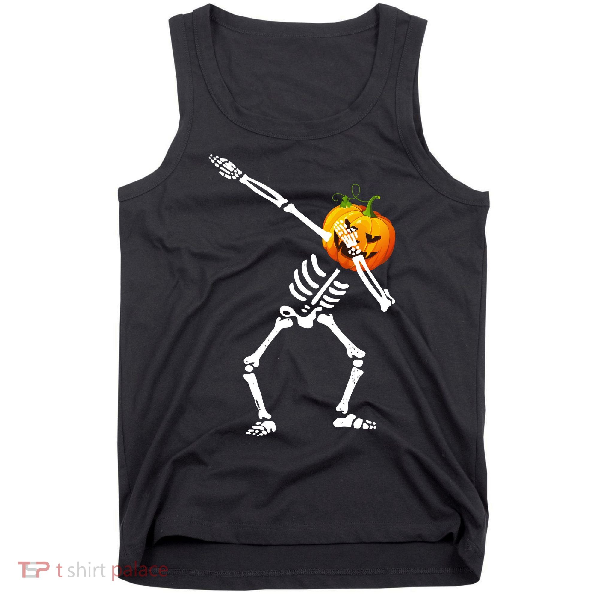 Dabbing Skeleton Pumpkin Face Halloween Tank Top