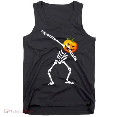 Dabbing Skeleton Pumpkin Face Halloween Tank Top