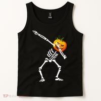 Dabbing Skeleton Pumpkin Face Halloween Tank Top thumb 2