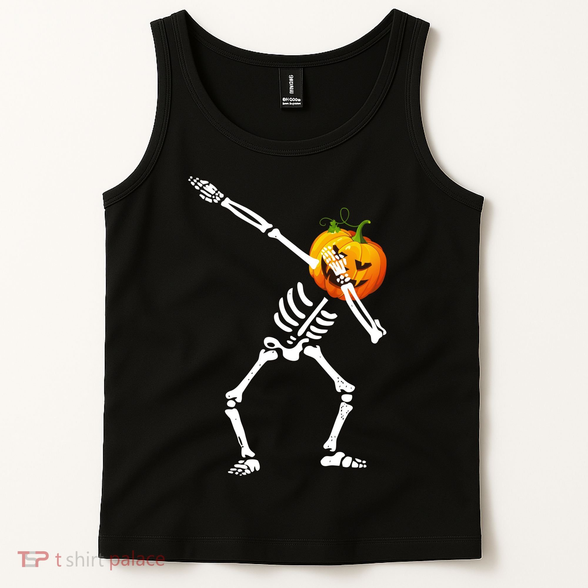 Dabbing Skeleton Pumpkin Face Halloween Tank Top