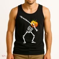 Dabbing Skeleton Pumpkin Face Halloween Tank Top thumb 3