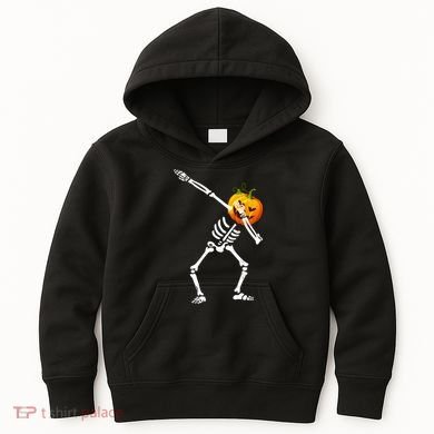 Dabbing Skeleton Pumpkin Face Halloween Kids Hoodie