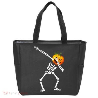 Dabbing Skeleton Pumpkin Face Halloween Tote Bag