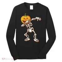 Dabbing Skeleton Pumpkin Head  Long Sleeve Shirt thumb 0