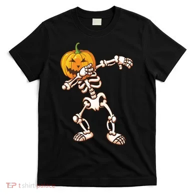 Dabbing Skeleton Pumpkin Head  T-Shirt