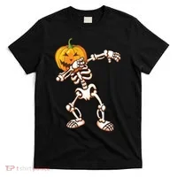 Dabbing Skeleton Pumpkin Head  T-Shirt thumb 0