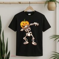 Dabbing Skeleton Pumpkin Head  T-Shirt thumb 2