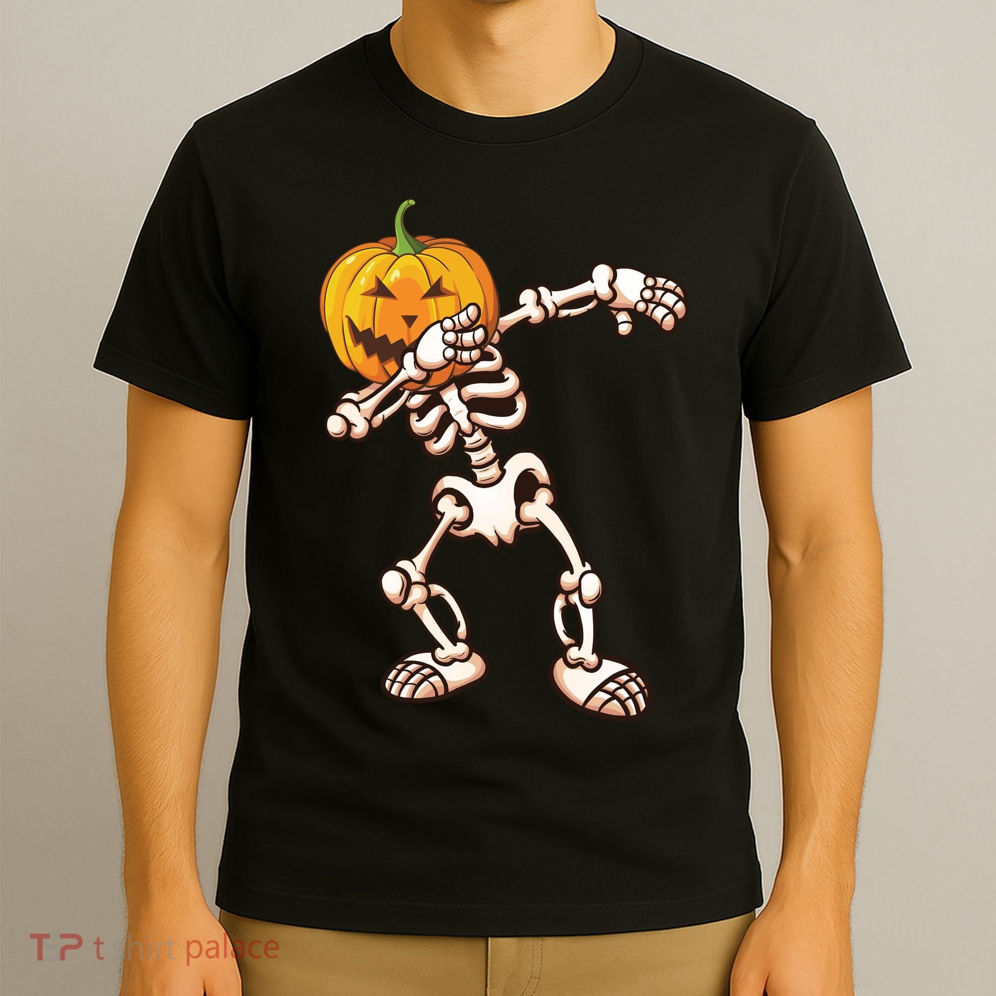 Dabbing Skeleton Pumpkin Head  T-Shirt