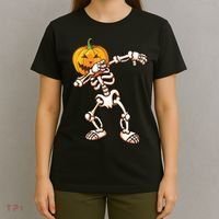 Dabbing Skeleton Pumpkin Head  T-Shirt thumb 4