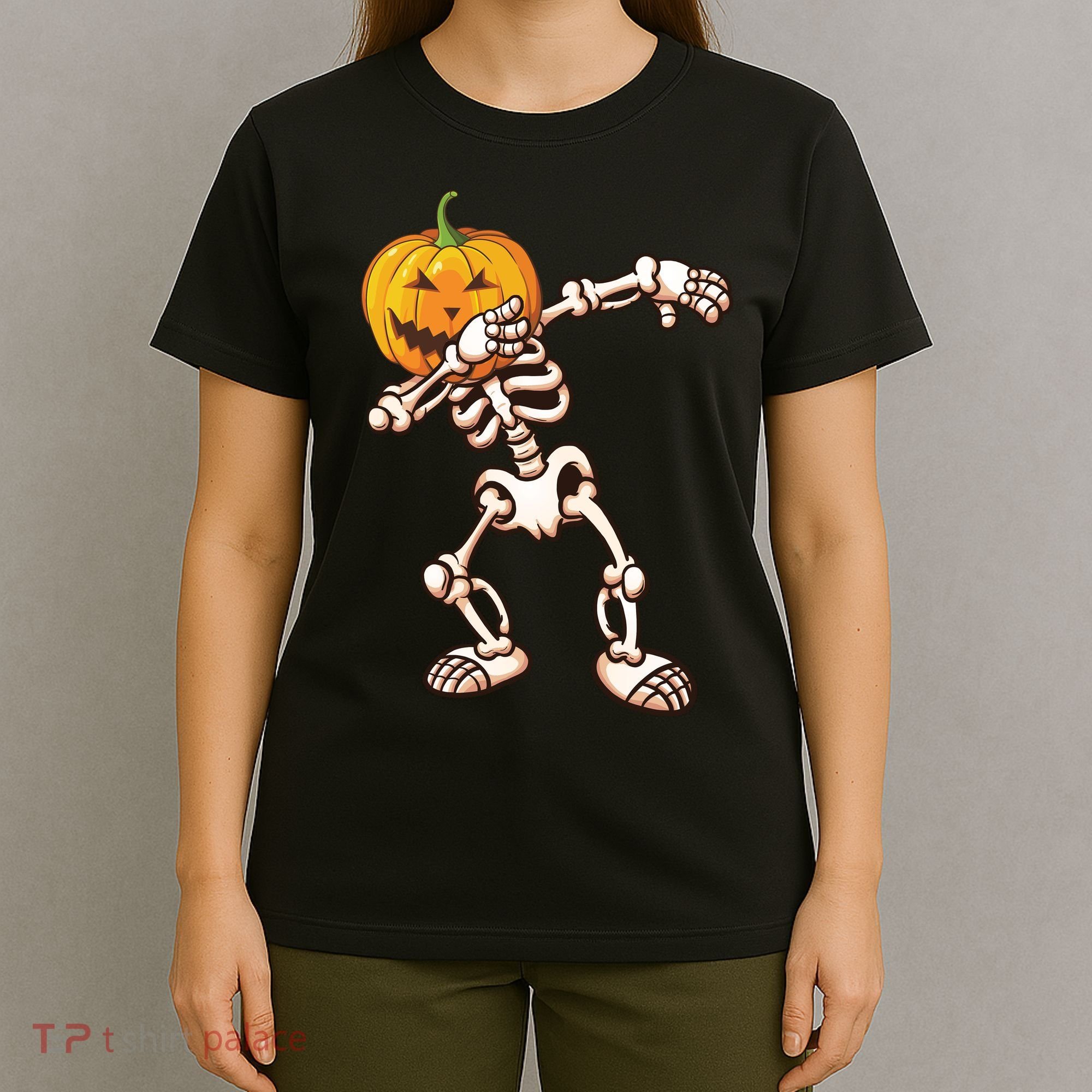 Dabbing Skeleton Pumpkin Head  T-Shirt