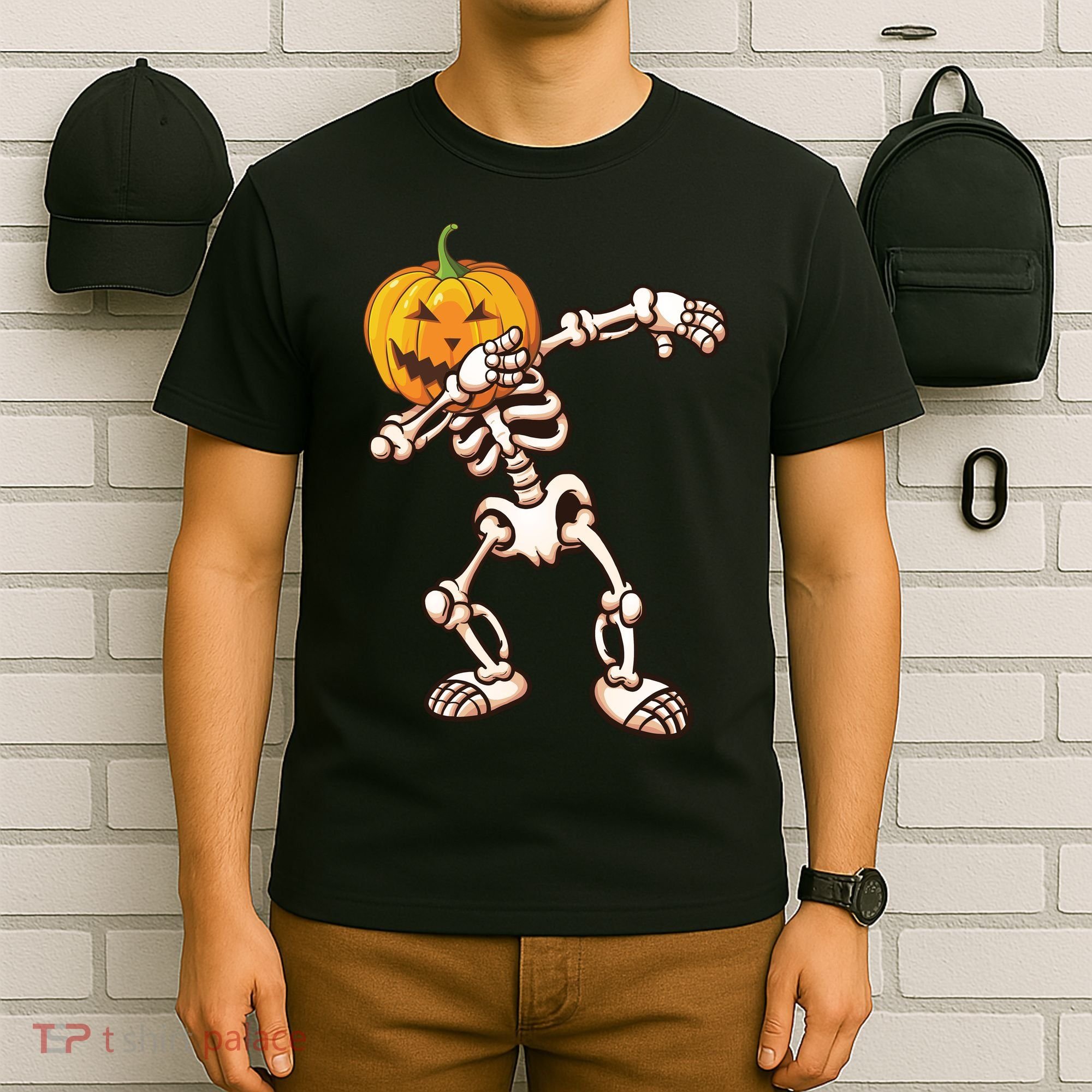 Dabbing Skeleton Pumpkin Head  T-Shirt