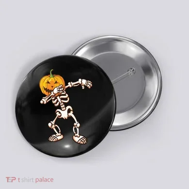 Dabbing Skeleton Pumpkin Head  Button