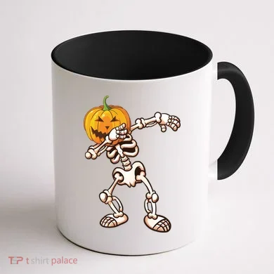 Dabbing Skeleton Pumpkin Head  Coffee Mug back
