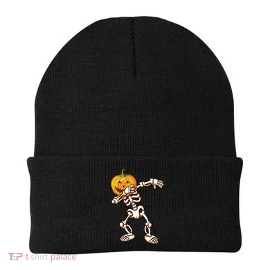 Dabbing Skeleton Pumpkin Head Beanie