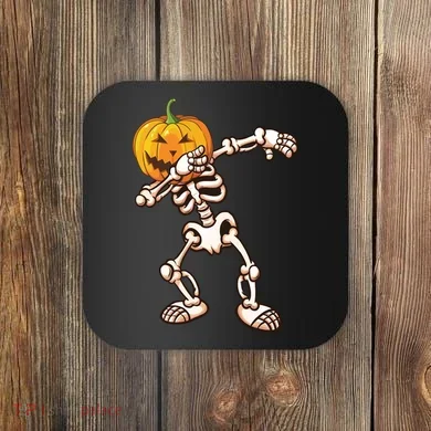 Dabbing Skeleton Pumpkin Head  Coaster
