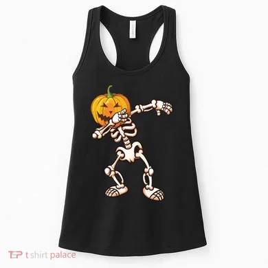 Dabbing Skeleton Pumpkin Head  Women's Tank Top