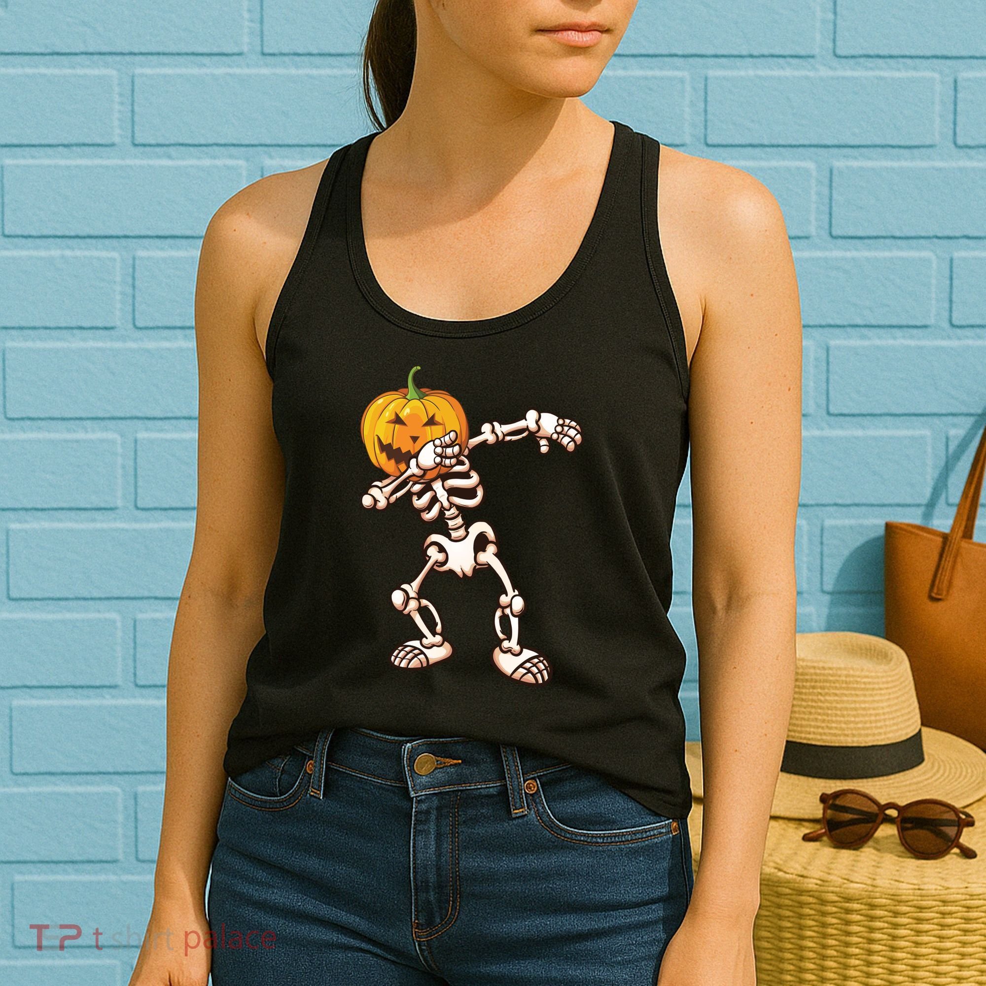 Dabbing Skeleton Pumpkin Head  Women's Tank Top