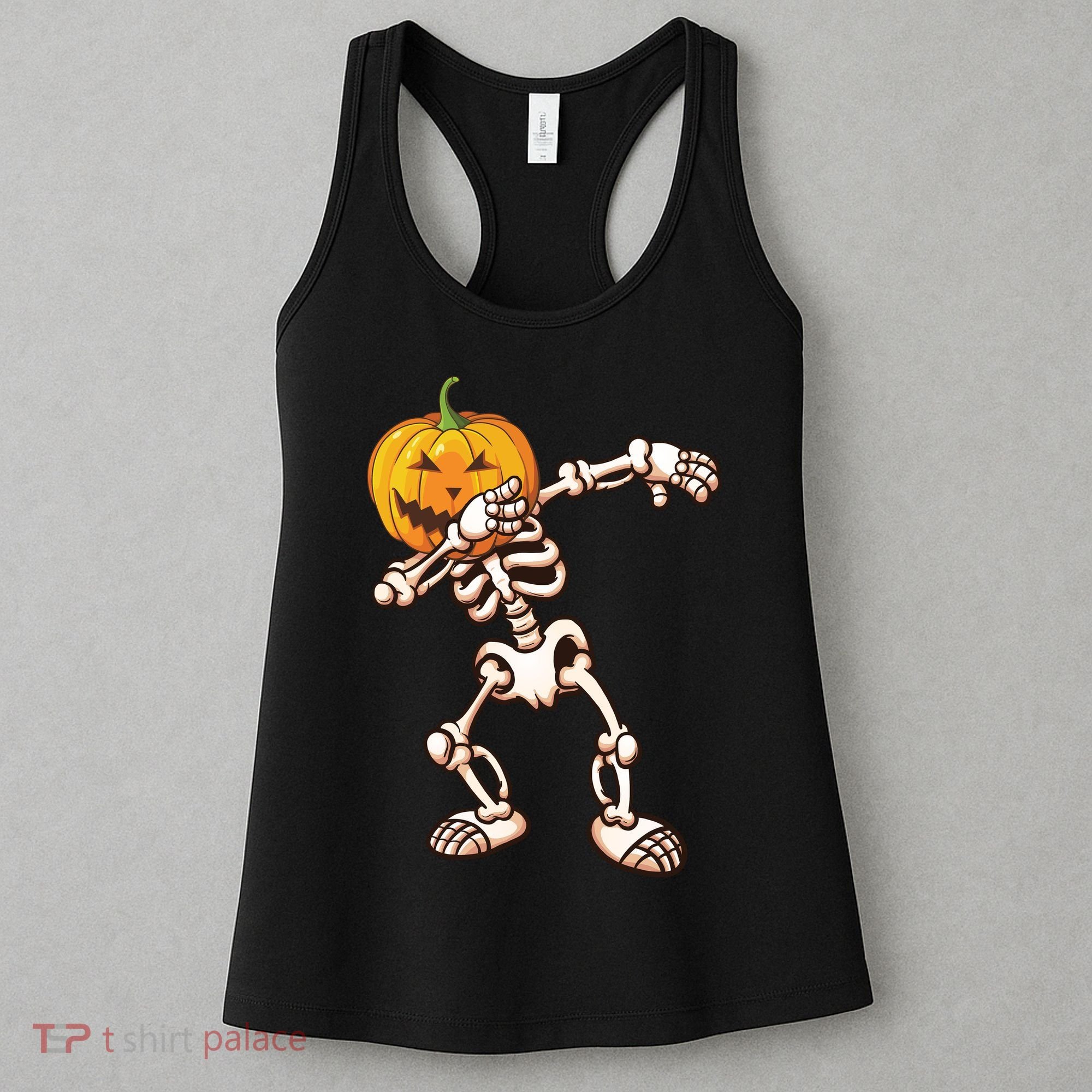 Dabbing Skeleton Pumpkin Head  Women's Tank Top