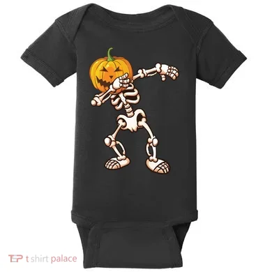 Dabbing Skeleton Pumpkin Head  Baby Bodysuit