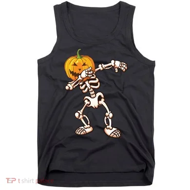 Dabbing Skeleton Pumpkin Head  Tank Top