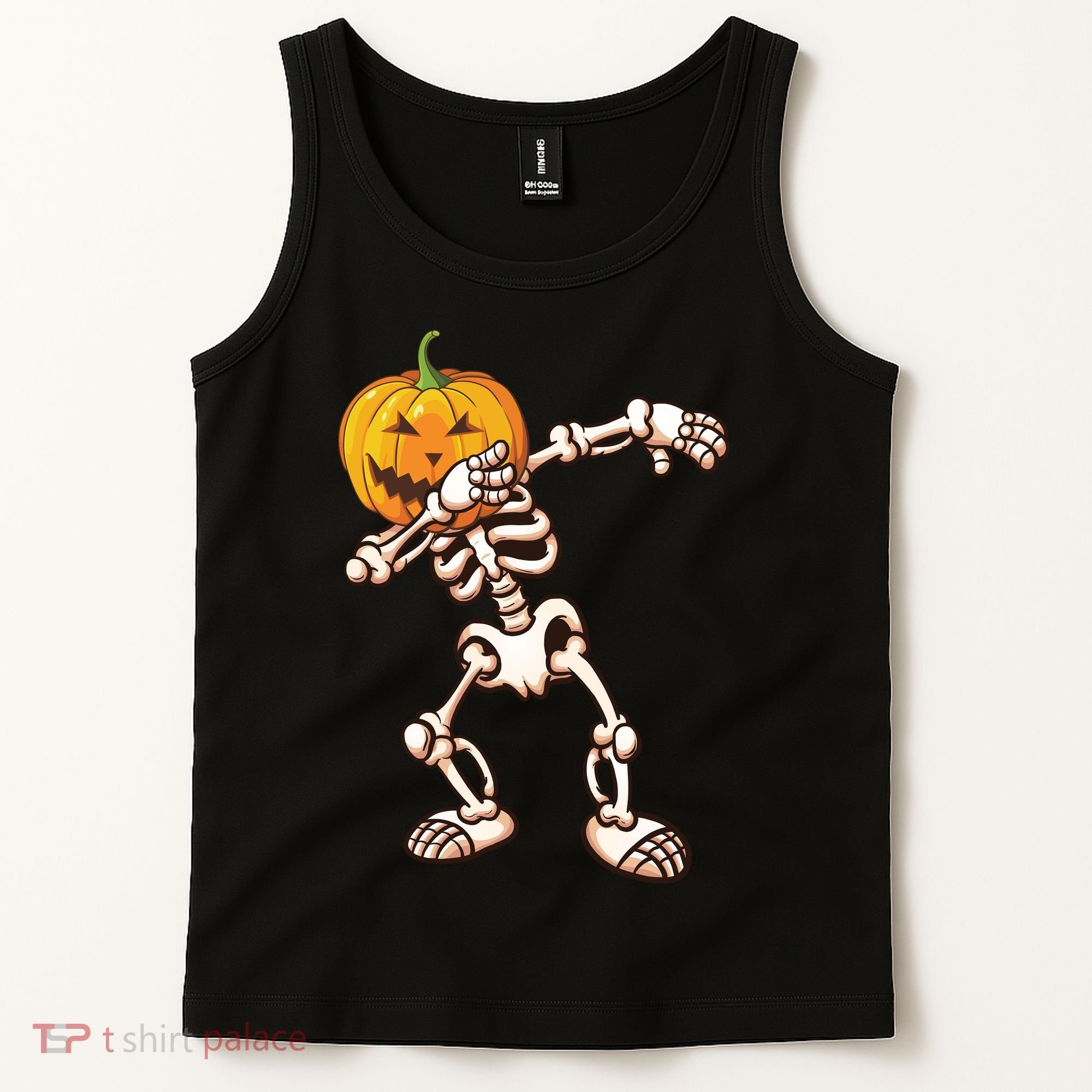 Dabbing Skeleton Pumpkin Head  Tank Top