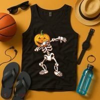 Dabbing Skeleton Pumpkin Head  Tank Top thumb 4