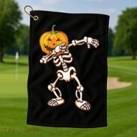 Dabbing Skeleton Pumpkin Head  Golf Towel thumb 1