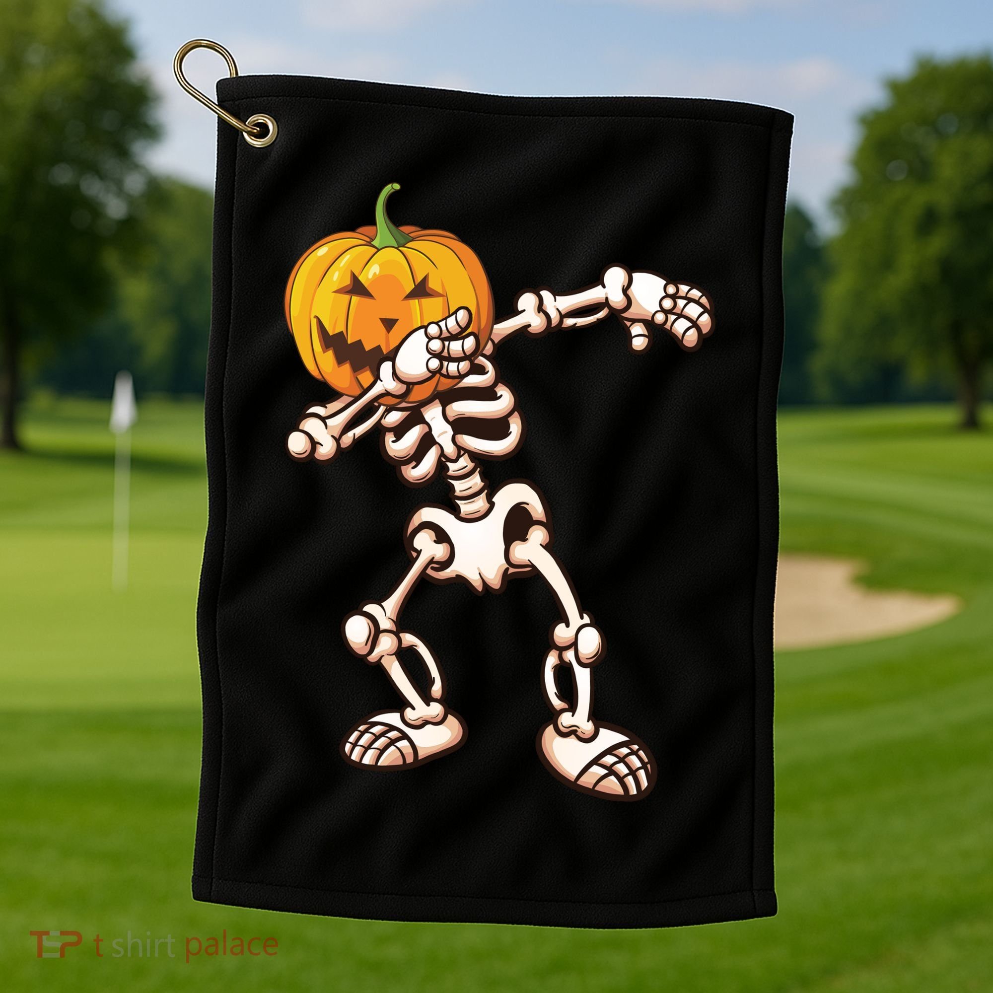 Dabbing Skeleton Pumpkin Head  Golf Towel