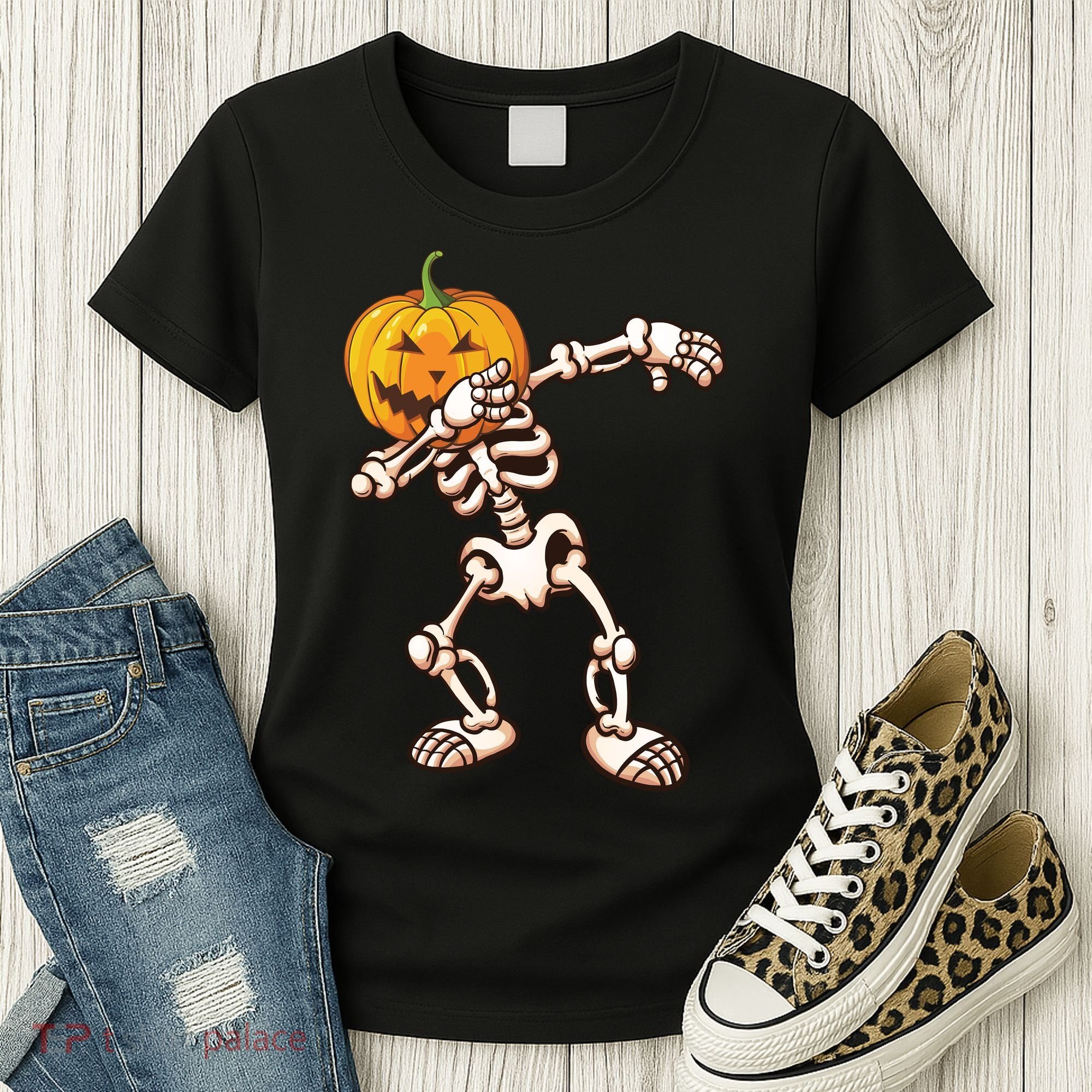Dabbing Skeleton Pumpkin Head  Women's T-Shirt