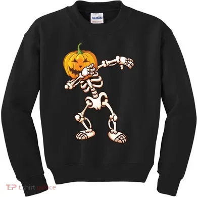 Dabbing Skeleton Pumpkin Head  Kids Sweatshirt