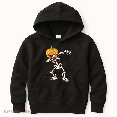 Dabbing Skeleton Pumpkin Head  Kids Hoodie