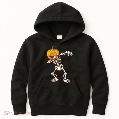 Dabbing Skeleton Pumpkin Head Kids Hoodie