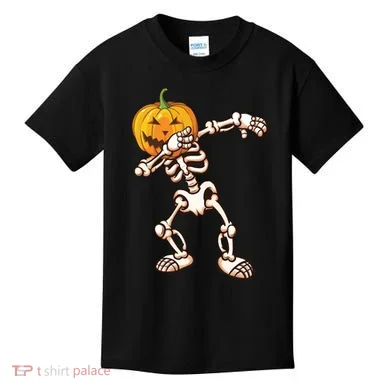 Dabbing Skeleton Pumpkin Head  Kids T-Shirt