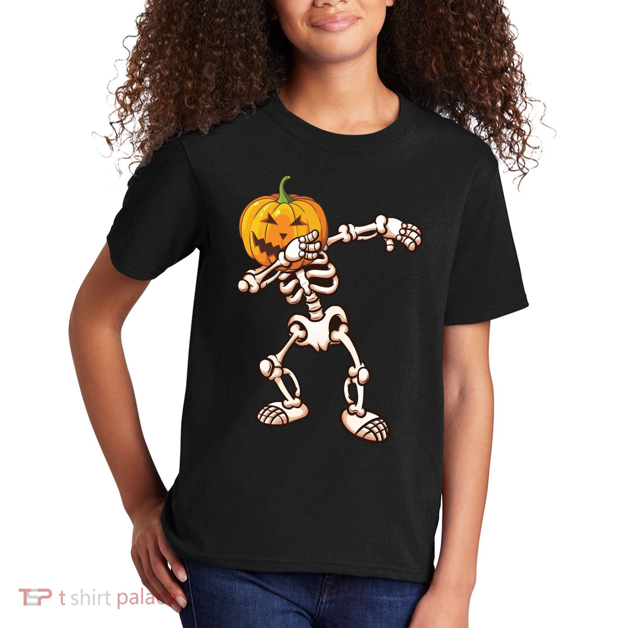Dabbing Skeleton Pumpkin Head  Kids T-Shirt