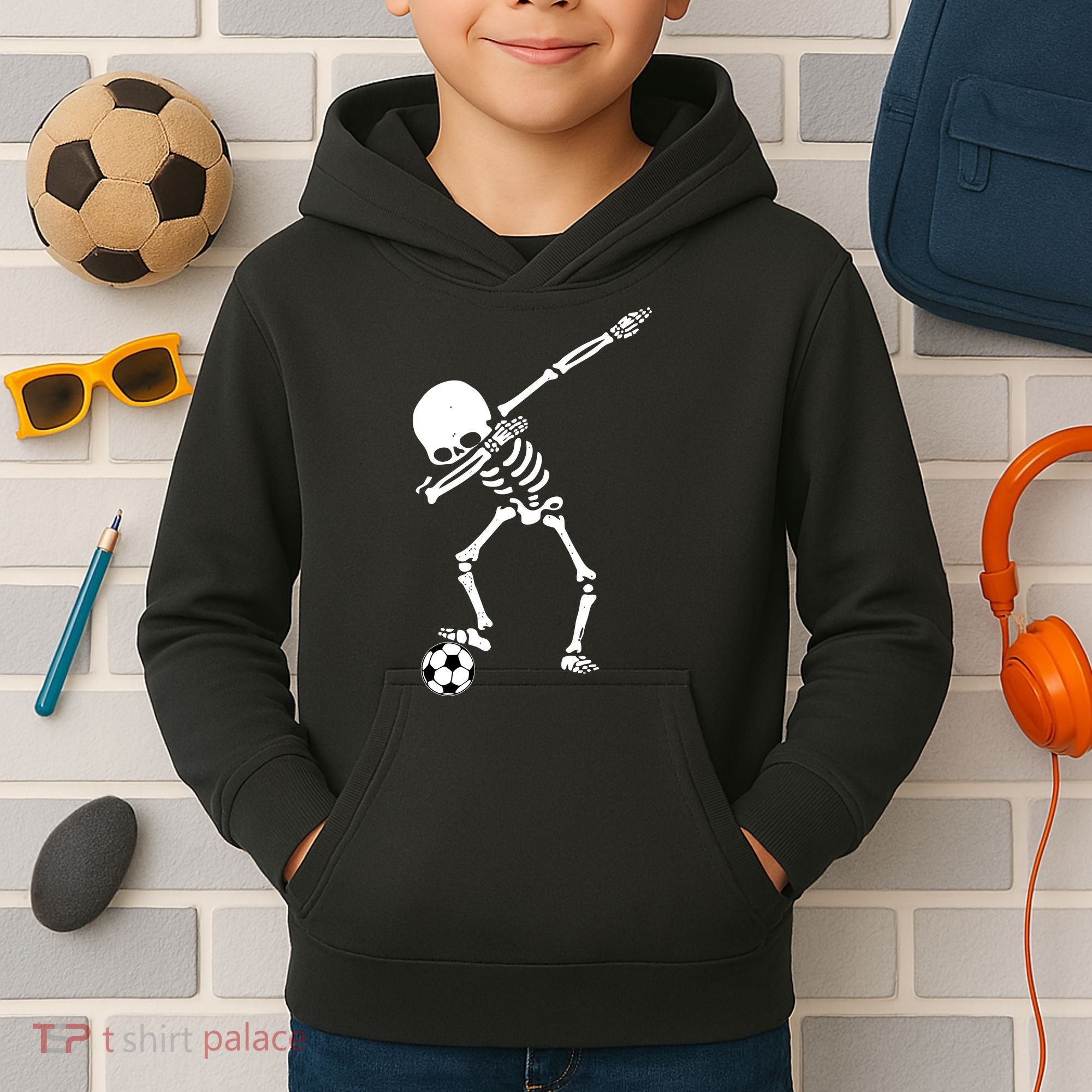Dabbing Skeleton Soccer Dab Kids Hoodie