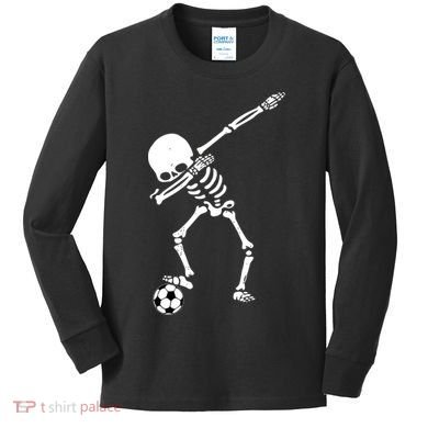Dabbing Skeleton Soccer Dab Kids Long Sleeve Shirt