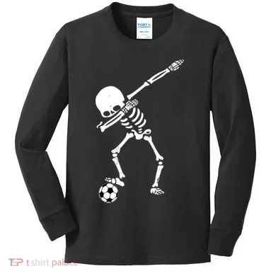 Dabbing Skeleton Soccer Dab Kids Long Sleeve Shirt